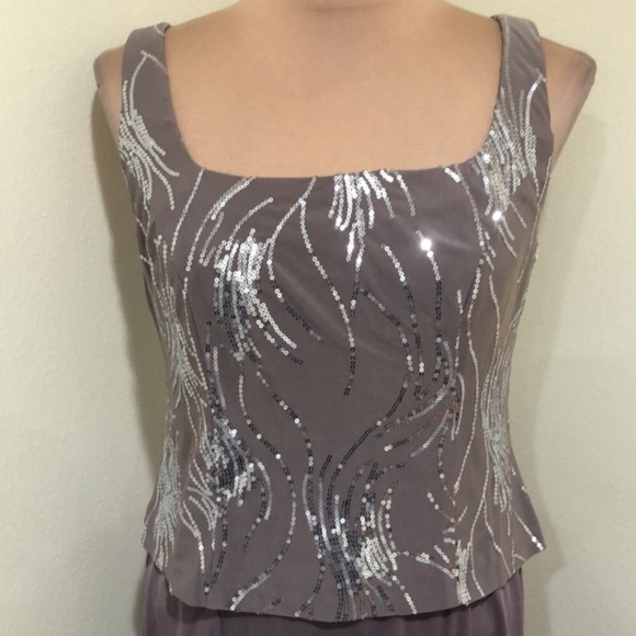 NWOT Alex Evenings Midi Tea Length Dress Size 14 Taupe Silver Sequin - Picture 4 of 9